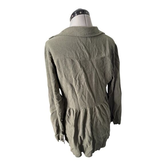 Linen Button Down Babydoll Tunic Top by Umgee CollectionOlive army green Medium - Picture 5 of 7